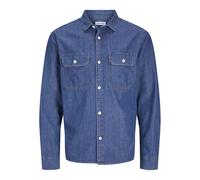 JACK & JONES Men's Jjetravis Shirt Ls Noos Long Sleeve, Medium Blue (Medium Blue Denim), L