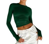 Long Sleeve Shirt Women Sports Crop Top Long Sleeve White Top Tight Crop T-Shirts Crew Neck Long Sleeves Blouse Sexy Skims Clean Girl Clothes Classic Plain Streetwear Casual
