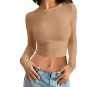 Long Sleeve Shirt Women Y2K Crop Top Long Sleeve Women's Top Tight Crop T Shirt Round Neck Long Sleeve Blouse Skims Elegant Clean Girl Clothes Plain Classic Streetwear Casual