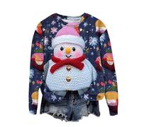 Long Sleeve Shirt Women's Funny Christmas Print Pullover Crew Neck Long Sleeve Christmas Jumper Christmas Xmas Sweatshirt Festive Teenager Girls Long Sleeve Shirt Jumper Tops Christ Hat Women Black