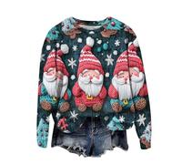 Long Sleeve Shirt Women's Funny Christmas Print Pullover Crew Neck Long Sleeve Christmas Jumper Christmas Xmas Sweatshirt Festive Teenager Girls Long Sleeve Shirt Jumper Tops Christ Hat Women Black