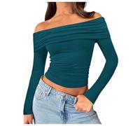 Long Sleeve Shirt Women's Skims, Crop Top Long Sleeve Women's Tops Crop Slim Fit T-Shirts Shoulderless Long Sleeve Blouses Y2K Elegant Clean Girl Clothes Solid Classic Streetwear Casual