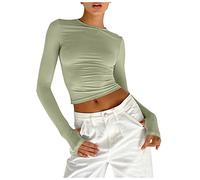 Long Sleeve Shirt Women's Skims, Crop Top White Long Sleeve, Tops Tight Crop T Shirts Round Neck Long Sleeve Tops Elegant Skims Clean Girl Clothes Classic Plain Streetwear Lounge