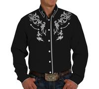Long Sleeve Shirts for Men Retro Western Cowboy Shirt Embroidered Snap Front Blouse Slim Fit Button Down T-Shirt Tops Camisa Hombre Slim Fit(White, XXXXXL)