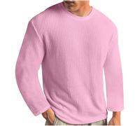 Long Sleeve Shirts for Mens Deals, Solid Color Loose Fit Big and Tall Blouses for Men Fall Waffle Knitted Tops Plain Crew Neck Pullover Oversized Sweatshirts Gym Althetic Tees Plus Size S-XXL