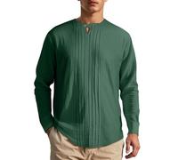 Long Sleeve Shirts Men's Henley Shirt with V-Neck Loose Linen Shirt Plain Business Shirt Light Airy Casual Tops Baggy Comfortable Casual Shirts Thin Breathable Outdoor Wear, O Dark Green, XXL