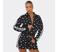 Long Sleeve Side Stripe Zip Up Jacket And Shorts Co-Ord Set In Black Polka Dot, Women's Size UK XS