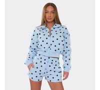 Long Sleeve Side Stripe Zip Up Jacket And Shorts Co-Ord Set In Blue Polka Dot., Women's Size UK M