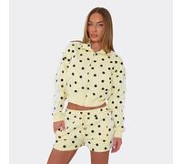 Long Sleeve Side Stripe Zip Up Jacket And Shorts Co-Ord Set In Lemon Polka Dot., Women's Size UK XS