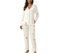 Long Sleeve Sleep Shirt for Women, Pyjamas Women's Satin Set Leisure Suit Soft Loungewear Lightweight Pyjama Set Print Nightdress Luxurious Sleep Shirt Double-Sided Pockets Sleep Shirt Night Dress
