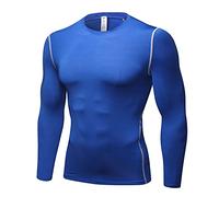 Long Sleeve Sports Top Men Men's Compression Base Layer Top Fitness Tights Top Quick Dry Long Sleeve Running Top Mens Gym Workout Breathable Sports Underlayer for Ski Golf Cycling Hiking Blue