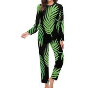 Long Sleeve Spring Green Willow Tree Pajama Sets for Women 2 Piece Soft Womens Pajamas Set with Pockets