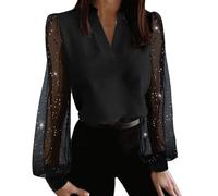 Long Sleeve Stretch Top Ladies Bright Flash Paneled V Neck Stylish Long Sleeve Shirt Top Fitted Blouse Women Plus Size Womens Top Loose Shirts Women Deals of The Day Lightning Deals Black