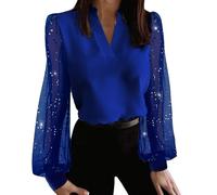 Long Sleeve Stretch Top Ladies Bright Flash Paneled V Neck Stylish Long Sleeve Shirt Top Fitted Blouse Women Plus Size Womens Top Loose Shirts Women Early Prime Deals Blue
