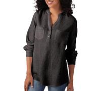 Long Sleeve Stretch Top Women's Autumn and Winter New Solid Color V Neck Pocket Cotton Linen Loose Size Long Sleeved Shirt Top Ladies Plus Size Top Order Placed Me 2024 Black