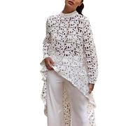 Long Sleeve Stretch Top Women's Long Sleeved Crew Neck High And Low Asymmetrical Irregular Hem Casual Blouse Ladies Plus Size Shirts Cotton Tops Sale Clearance Items White