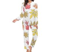 Long Sleeve Summer Willow Tree Leaves Pajama Sets for Women 2 Piece Soft Womens Pajamas Set with Pockets
