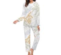 Long Sleeve Summer Willow Tree Leaves Pajama Sets for Women 2 Piece Soft Womens Pajamas Set with Pockets