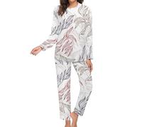 Long Sleeve Summer Willow Tree Leaves Pajama Sets for Women 2 Piece Soft Womens Pajamas Set with Pockets