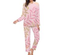 Long Sleeve Summer Willow Tree Leaves Pajama Sets for Women 2 Piece Soft Womens Pajamas Set with Pockets