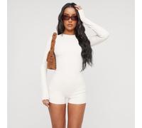 Long Sleeve Super Stretch Unitard In Cream, Women's Size UK 14