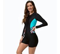 Long Sleeve Swimsuits for Women, Rash Guard for Women, Floral Swim Shirt Boyleg Bottoms Swimwear Bathing Suit Zipper Surfing Wetsuit Snorkeling Suit UV Protection Swimming Costume Black & Leopard L