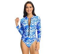 Long Sleeve Swimsuits Women One Piece Scale Rash Guard UV Protection Surfing Swimskirt Swimwear Bathing Diving Suit Top Zipper Front Summer (UK, Alpha, XXL, Regular, Regular, Blue)