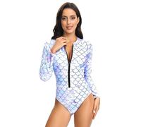 Long Sleeve Swimsuits Women One Piece Scale Rash Guard UV Protection Surfing Swimskirt Swimwear Bathing Diving Suit Top Zipper Front Summer, L Pink