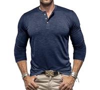 Long Sleeve T Shirt Men,Slim Fit Casual Three Button Tees | Trendy Basic Top Tee Daily Wear Fall Clothes Sapphire S