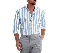 Long Sleeve t Shirt Mens 3XL: Men's Fashion Casual Striped Linen Buttoned Lapel Long Sleeve Shirt Top Button Down Shirts Mens Business Formal Shirts Shirt for Men Adult Short Sleeve Summer Sky Blue