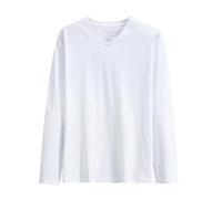 Long Sleeve T Shirt Mens,Breathable Modal Basic T Shirts for Men UK,Solid Color Spring & Autumn Tee,V Neck Plain Base Layer,Plus Size Cotton Soft Warm Blouses Casual Daily Wear White