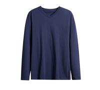 Long Sleeve T Shirt Mens,Breathable Modal Basic T Shirts for Men UK,Solid Color Spring & Autumn Tee,V Neck Plain Base Layer,Plus Size Cotton Soft Warm Blouses Casual Daily Wear Navy