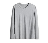 Long Sleeve T Shirt Mens,Breathable Modal Basic T Shirts for Men UK,Solid Color Spring & Autumn Tee,V Neck Plain Base Layer,Plus Size Cotton Soft Warm Blouses Casual Daily Wear Gray