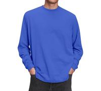 Long Sleeve T Shirt Mens Cotton Loose Fit Plain Crew Neck Tshirt Breathable Cool Workout Running Basic Pullover Tee Clothes, Blue, 5XL