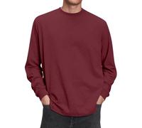 Long Sleeve T Shirt Mens Cotton Loose Fit Plain Crew Neck Tshirt Breathable Cool Workout Running Basic Pullover Tee Clothes, Red, 5XL
