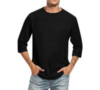 Long Sleeve T Shirt Mens, Men’S 3/4 T-Shirt Crew Neck Solid Color Casual Training Hiking Workout Athletic Tee Polo Shirts Mens Going Out Tops Christmas Shirts Casual (XL, Black)