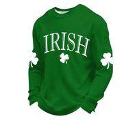Long Sleeve T Shirt Mens Super Soft Festival Celebration Pullover Mens Sweatshirts Green Clover Saint Pattys Day Funny T Shirts Easy Care Relaxed Fit Spring and Fall Casual Tops