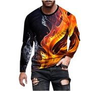 Long Sleeve T Shirt Mens UK Sale Clearance Men's Long Sleeve Tops Flame 3D Print T-Shirts Comfortable Casual Round Neck Pullover Lightweight Slim Fit Cotton Tee Top S-5XL