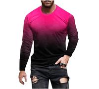 Long Sleeve T Shirt Mens UK Sale Clearance Men's Long Sleeve Tops Gradient 3D Print T-Shirts Comfortable Casual Crew Neck Pullover Lightweight Slim Fit Cotton Tee Top