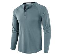Long Sleeve T Shirt Mens UK Sale Clearance Men's Long Sleeve Tops Solid Color Waffle Henley Shirt Lightweight Slim Fit Top Pullover Buttons Tee Top for Walking, Workout & Running