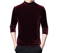 Long Sleeve T Shirt Velvet Men Soft Comfort Warm Mens High Neck T Shirts Regular Fit Casual Business Tee Shirts Plus Size Solid Color Heavy Tshirts Top Urban Classics Mens T-Shirts