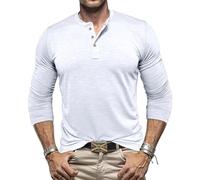 Long Sleeve T-Shirts for Men - Pullover Long Sleeve Three Button Tee Shirt,Fall Fashion Clothes Tee Daily Wear Basic White XL