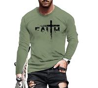 Long Sleeve T-Shirts for Men, Spring 3D Street Faith Jesus Cross Print Workout Athletics Tee Tops