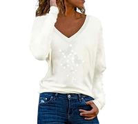 Long Sleeve T Shirts for Women Christmas Shirts Casual Tops Blouse Winter Shirts Tunic Top V Neck T Shirts Casual Loose Fit Shirts Top Women Sexy, White, 3XL