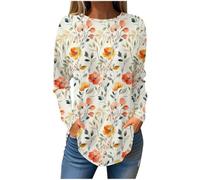 Long Sleeve T Shirts for Women UK Trendy Vintage Crew Neck Basic Tunic Top Loose Fit Floral Printed Longline Tshirt Lightweight Retro Autumn Tee Shirt Going Out Tops