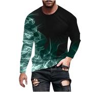 Long Sleeve T Shirts Mens Flame Print Shirt UK Crew Neck Basic Tee Hipster Hip Hop Tshirt for Men Cool Shirt Soft Comfortable Everyday Wear Men’s Casual Work Holiday Gym Workout T-Shirts S-5XL Green