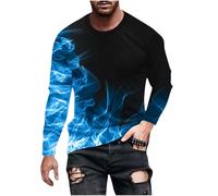 Long Sleeve T Shirts Mens Flame Print Shirt UK Crew Neck Basic Tee Hipster Hip Hop Tshirt for Men Cool Shirt Soft Comfortable Everyday Wear Men’s Casual Work Holiday Gym Workout T-Shirts S-5XL Blue