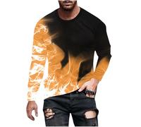 Long Sleeve T Shirts Mens Flame Print Shirt UK Crew Neck Basic Tee Hipster Hip Hop Tshirt for Men Cool Shirt Soft Comfortable Everyday Wear Men’s Casual Work Holiday Gym Workout T-Shirts S-5XL Yellow