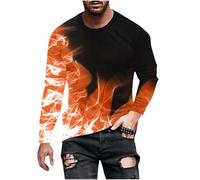 Long Sleeve T Shirts Mens Flame Print Shirt UK Crew Neck Basic Tee Hipster Hip Hop Tshirt for Men Cool Shirt Soft Comfortable Everyday Wear Men’s Casual Work Holiday Gym Workout T-Shirts S-5XL Orange
