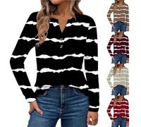 Long Sleeve T Shirts Women Button V Neck Jumpers Lightweight Boho Floral Printed Tops Autumn Thin Soft Comfortable Shirts Classic Plain Pullover Blouses